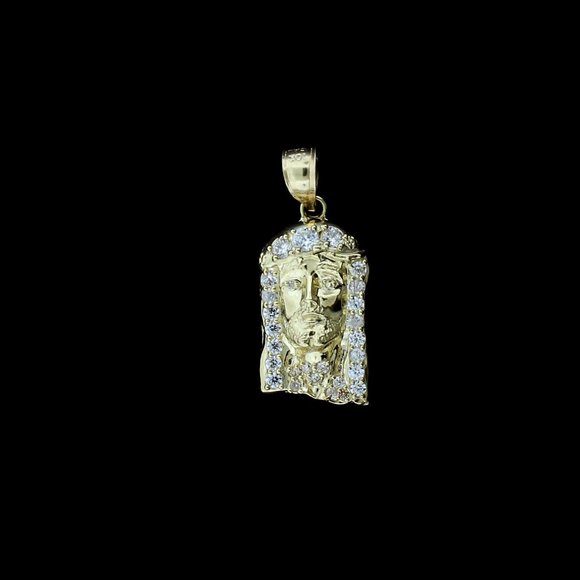 10K Yellow Gold CZ Jesus Head Face Pendant